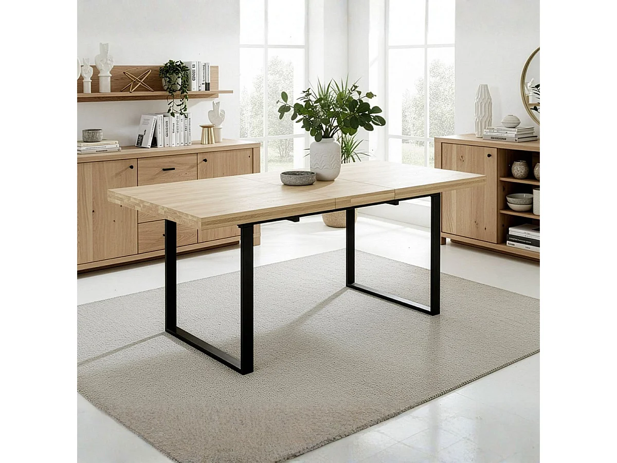 Mesa de jantar extensível Natural Carvalho selvagem - Preto