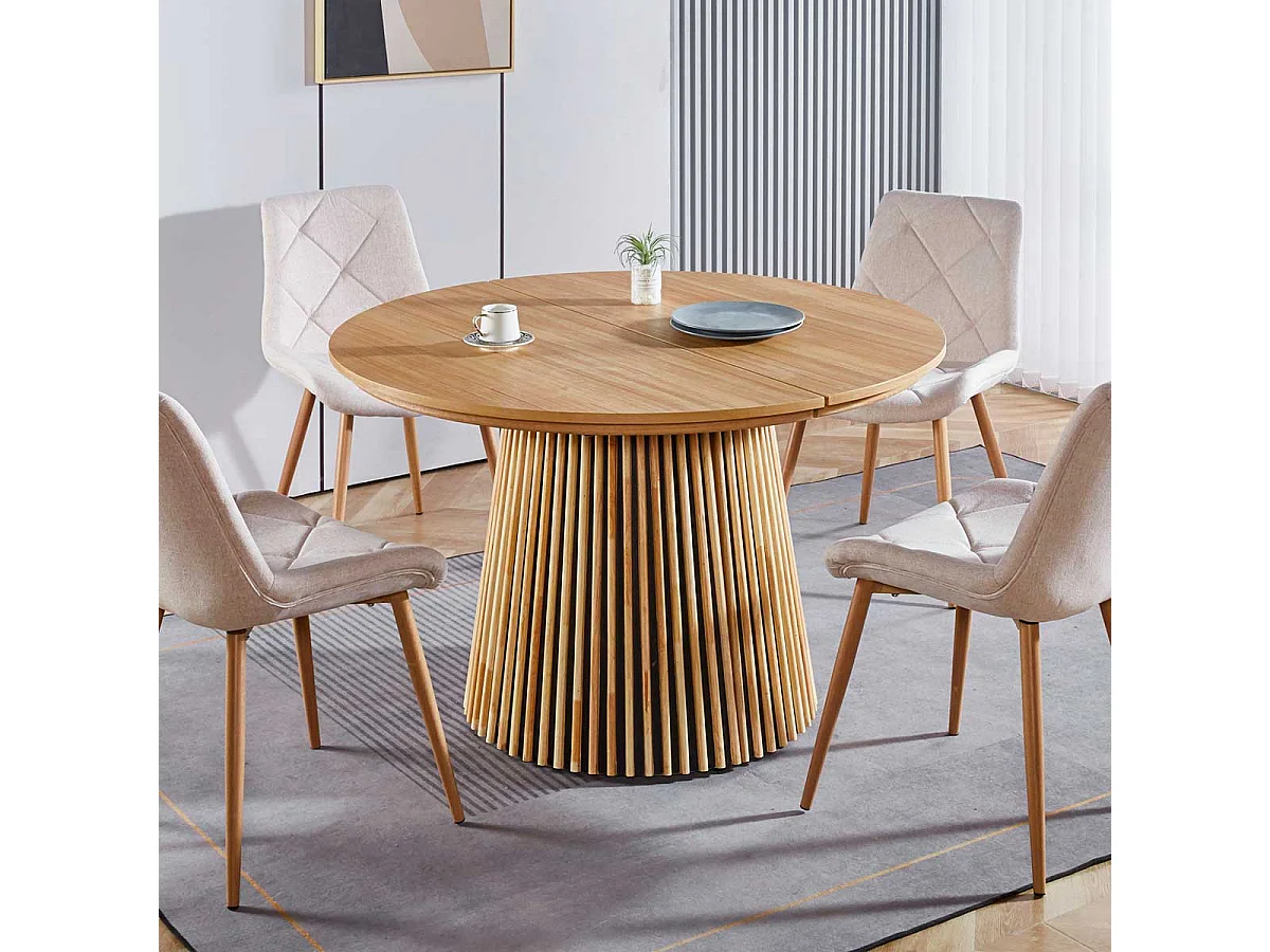 Mesa de comedor Keanu diseño circular extensible natural 75x120-160-200x120 cm Adec