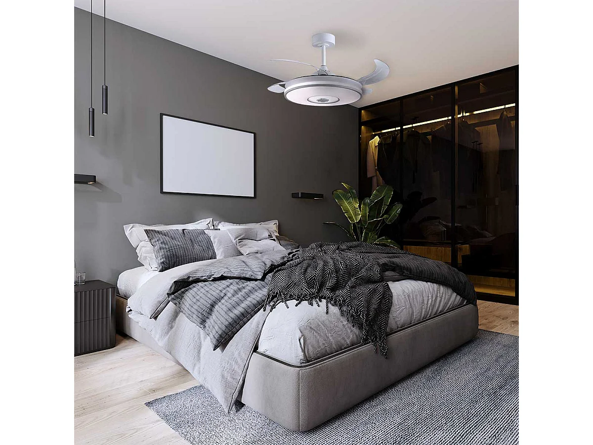 Ventilador de techo Colors Bel Air 72W 4 aspas retráctiles con altavoz Bluetooth blanco Ø108 cm