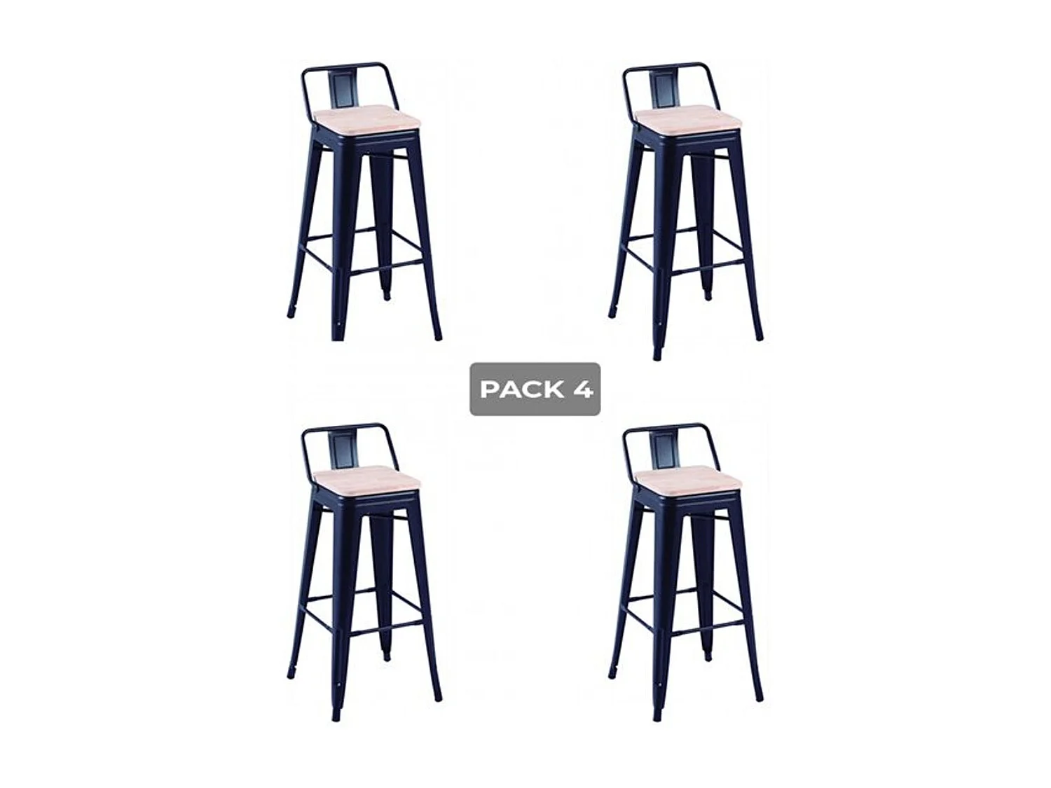 Pack 4 taburetes altos Tolix negro asiento roble Nordish 93x30x33 cm Adec