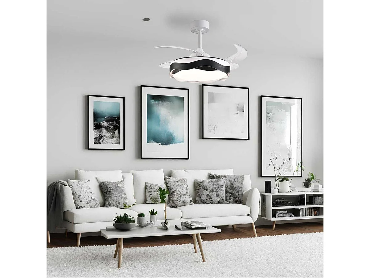 Ventilador de techo Ondas Bel Air 72W 4 aspas retráctiles con luz LED negro Ø108 cm