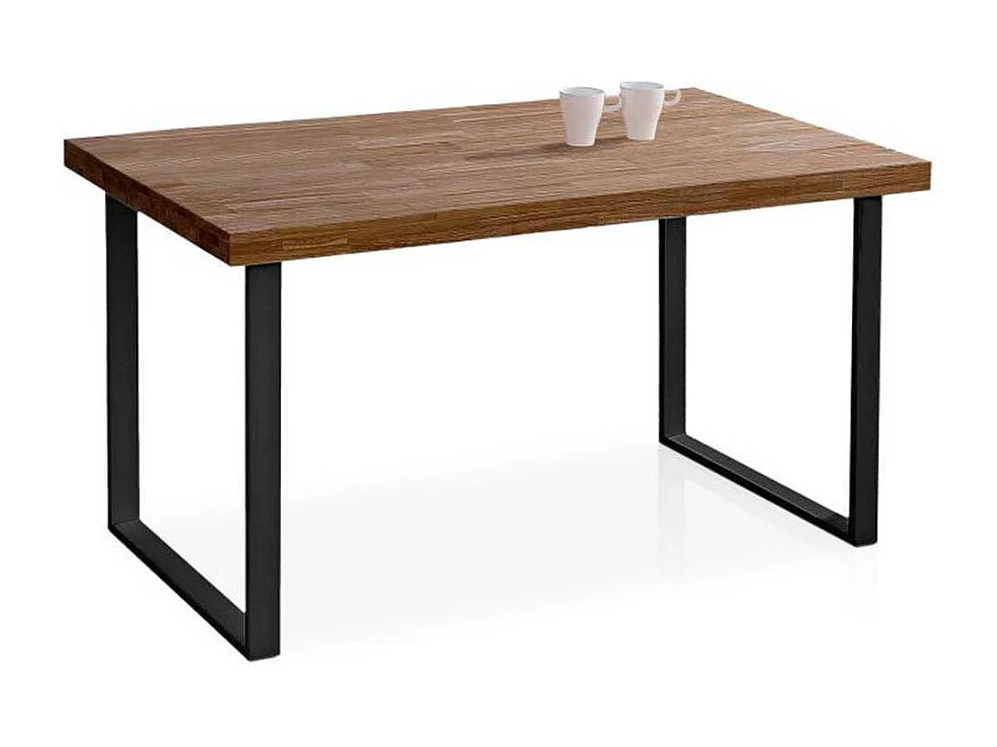 Mesa de comedor Natural patas en U madera de roble sostenible roble american/Negro 76,5x140x80 cm Adec