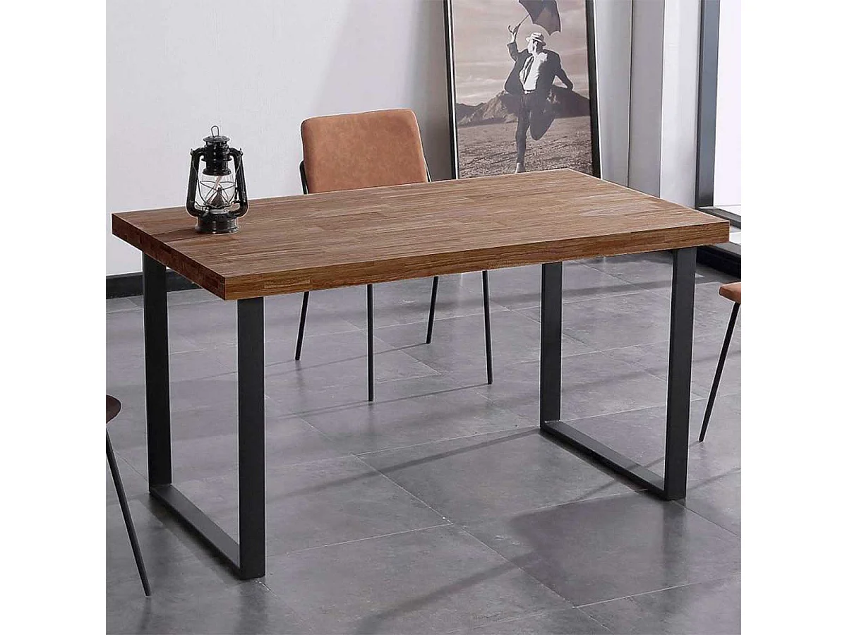 Mesa de comedor Natural patas en U madera de roble sostenible roble american/Negro 76,5x140x80 cm Adec
