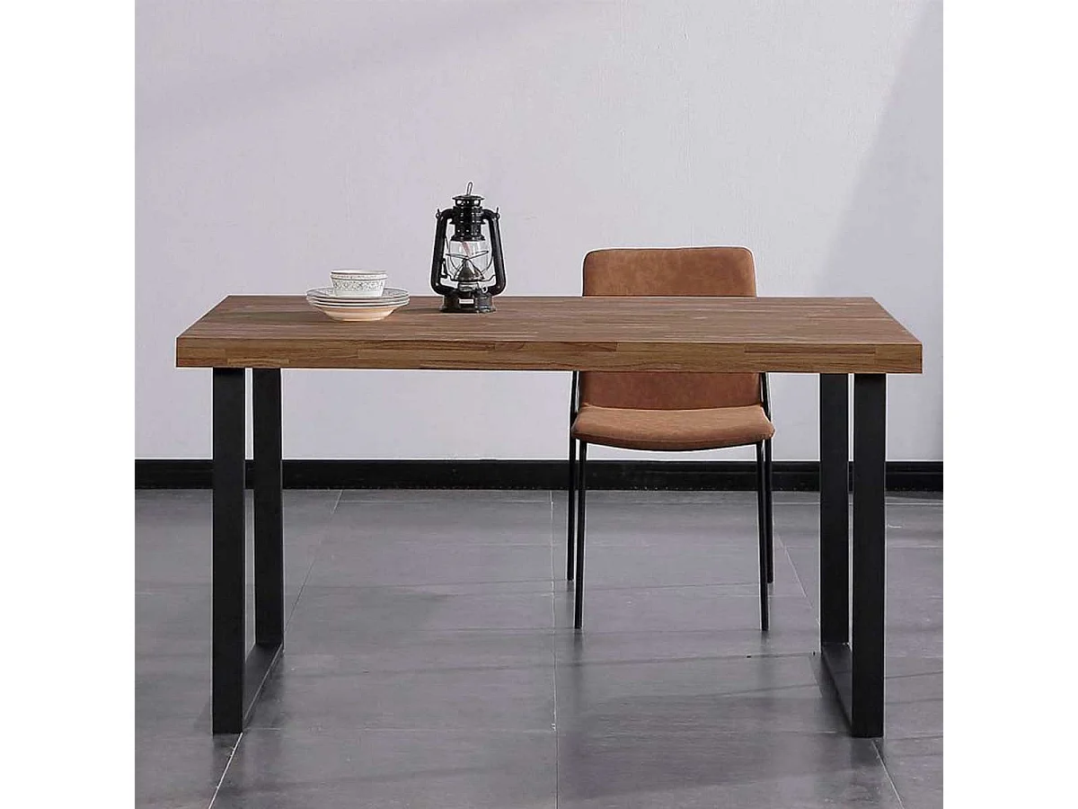 Mesa de comedor Natural patas en U madera de roble sostenible roble american/Negro 76,5x140x80 cm Adec