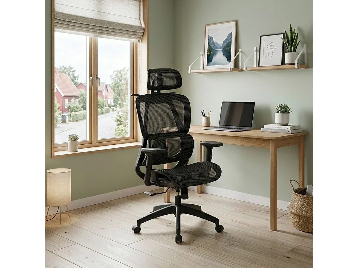 Silla de oficina Ergo altura regulable transpirable negro 118-124x70x70 cm Adec