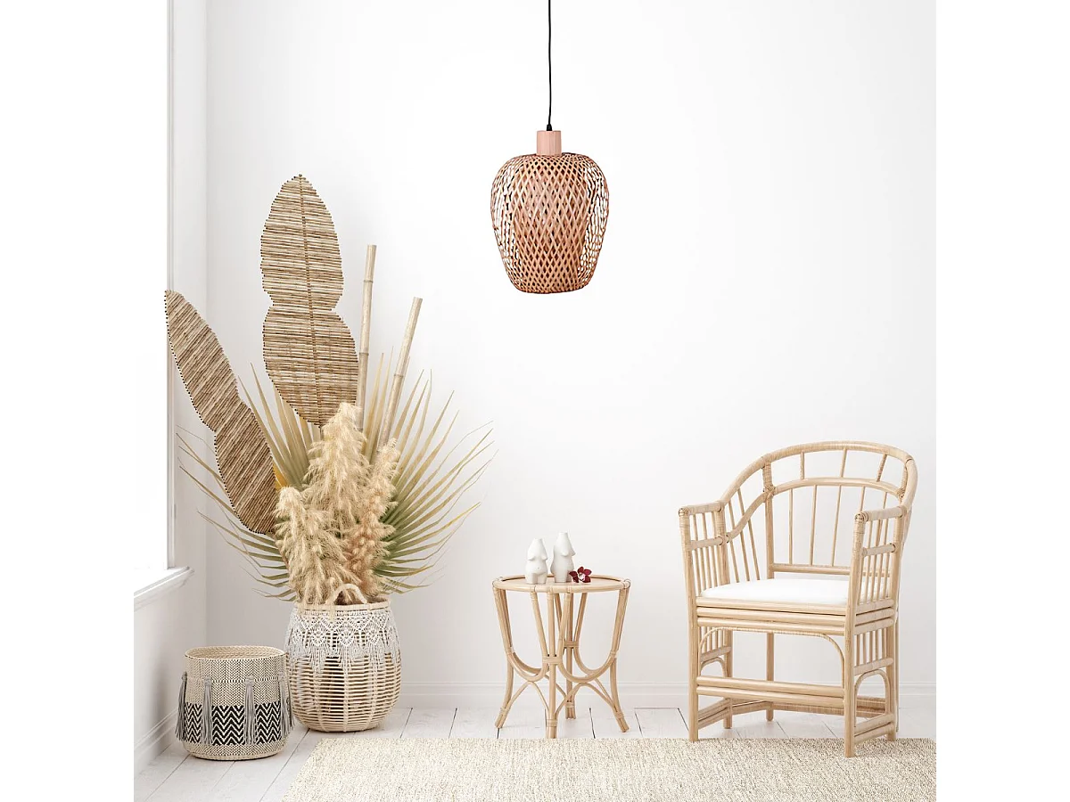 Lámpara de techo Filipinas Bel Air 40W altura regulable madera natural Ø23 cm
