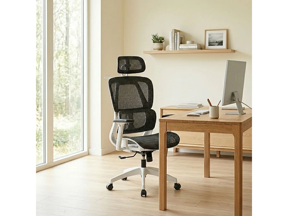 Silla de oficina Ergo altura regulable transpirable blanco 118-124x70x70 cm Adec