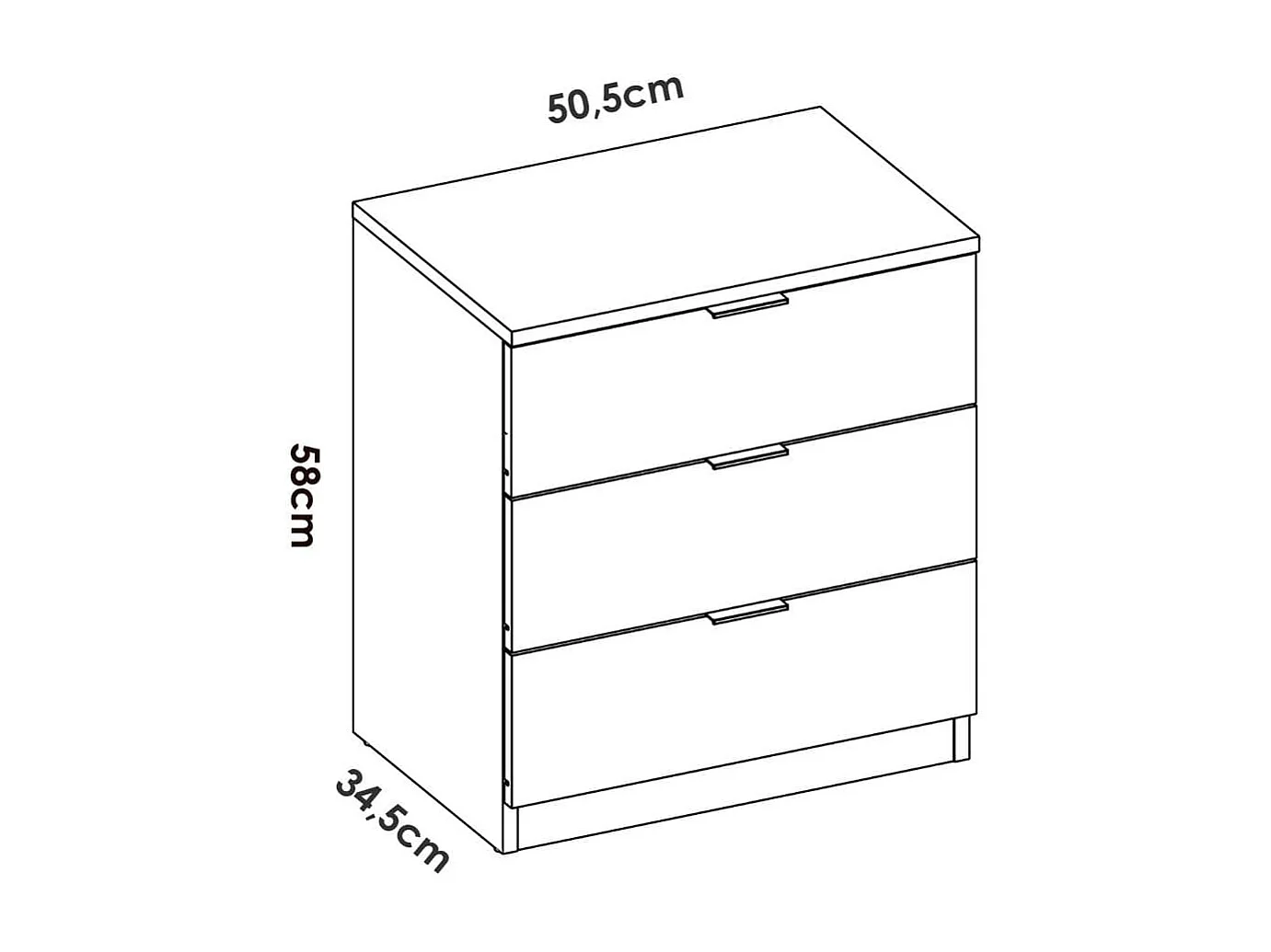 Mesita de noche Lago 3 cajones blanco 58x50,5x34,5 cm