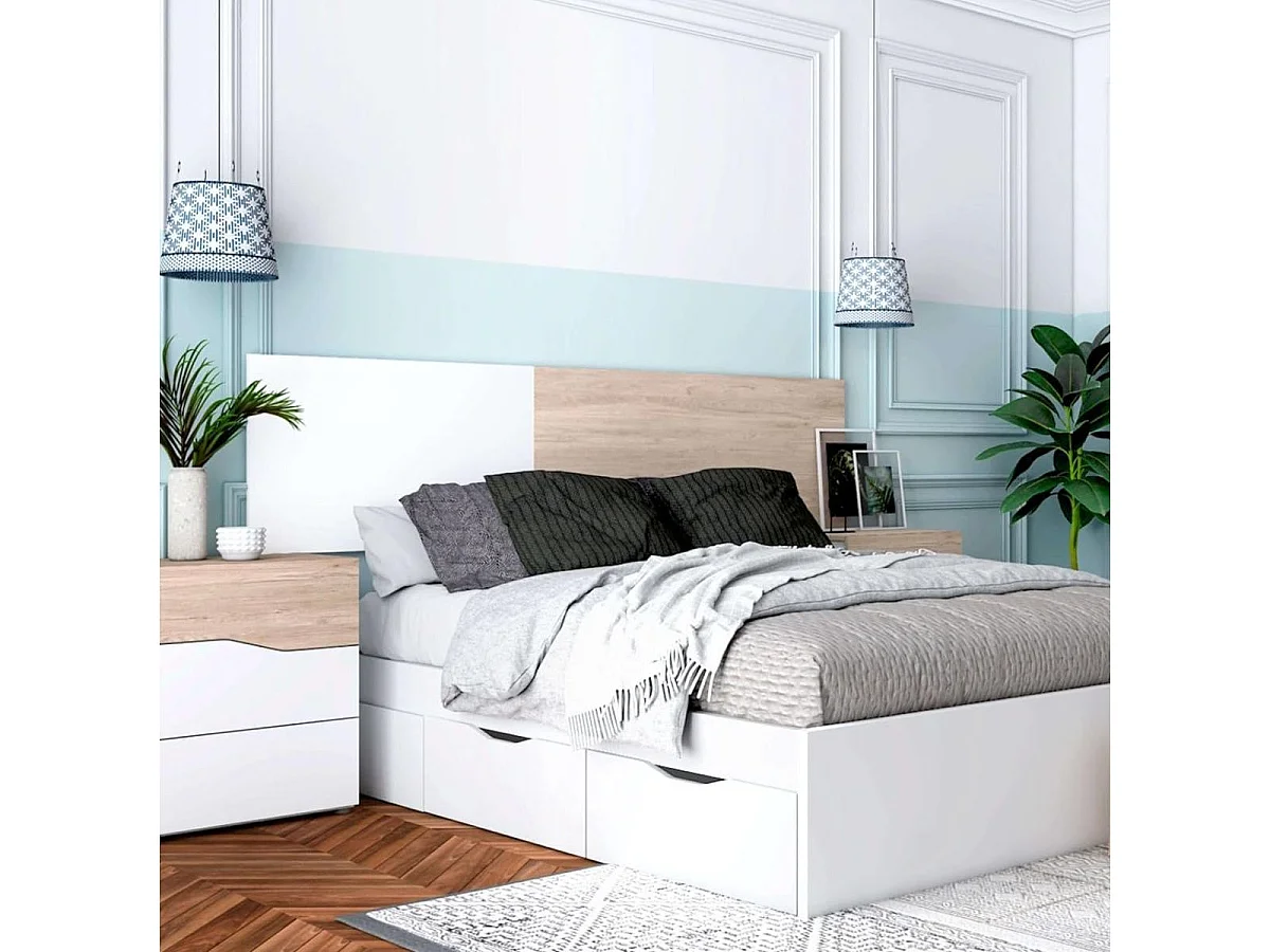 Cabecero New Couple diseño mural blanco mate/sahara 52,6x208,6x16 cm