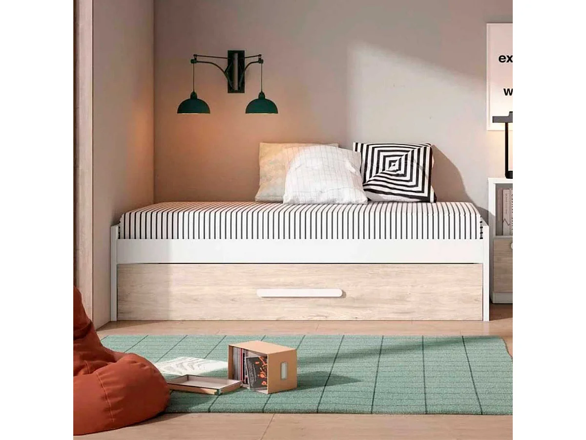 Cama nido Estelle con tirador blanco mate/sahara 51x202x99,5 cm
