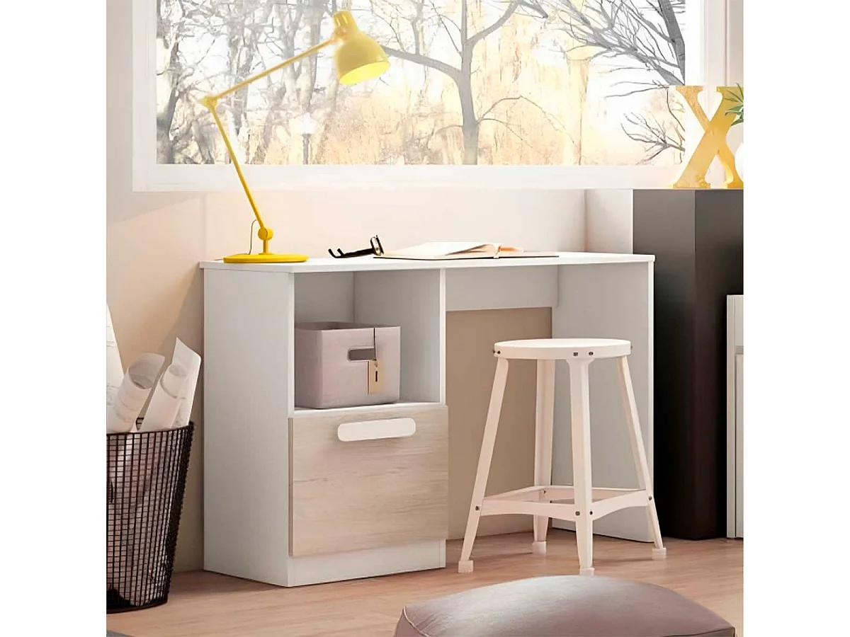 Escritorio Estelle 1 cajón + 1 estante blanco mate/sahara 74x100x42 cm