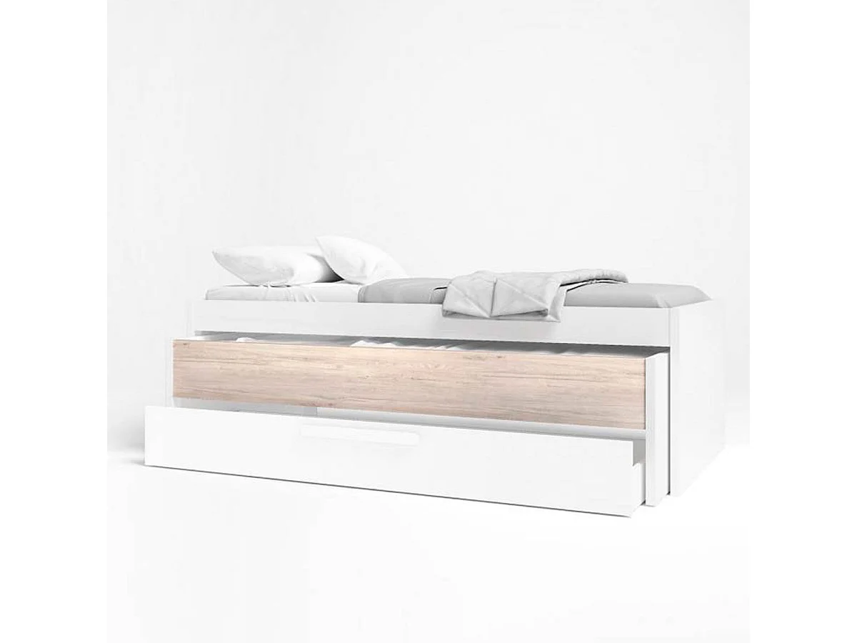 Cama nido Estelle cajón extraíble blanco mate/sahara 62x212x98 cm