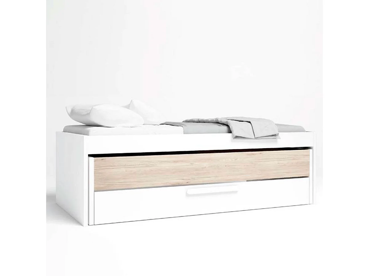 Cama nido Estelle cajón extraíble blanco mate/sahara 62x212x98 cm