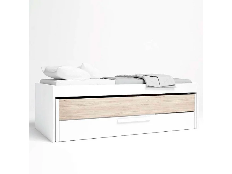 Cama nido Estelle cajón extraíble blanco mate/sahara 62x212x98 cm