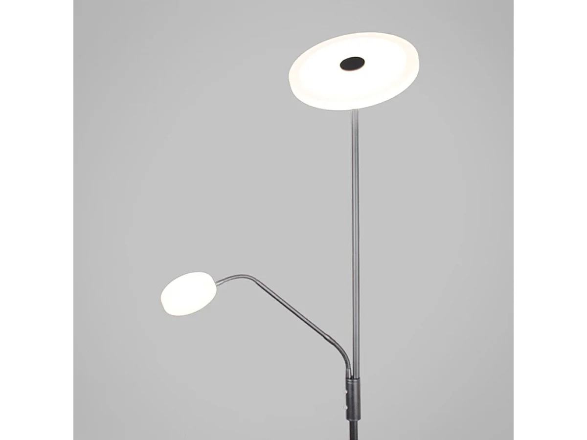 Lámpara de pie Bayani Lumit con lámpara de lectura niquel Ø25x179 cm