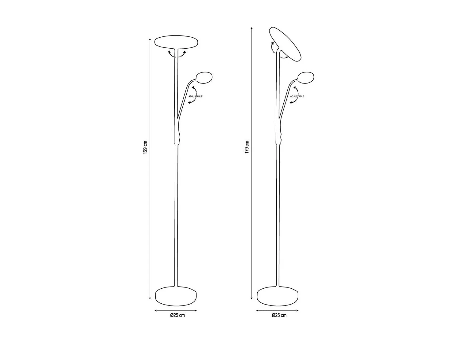 Lámpara de pie Bayani Lumit con lámpara de lectura niquel Ø25x179 cm