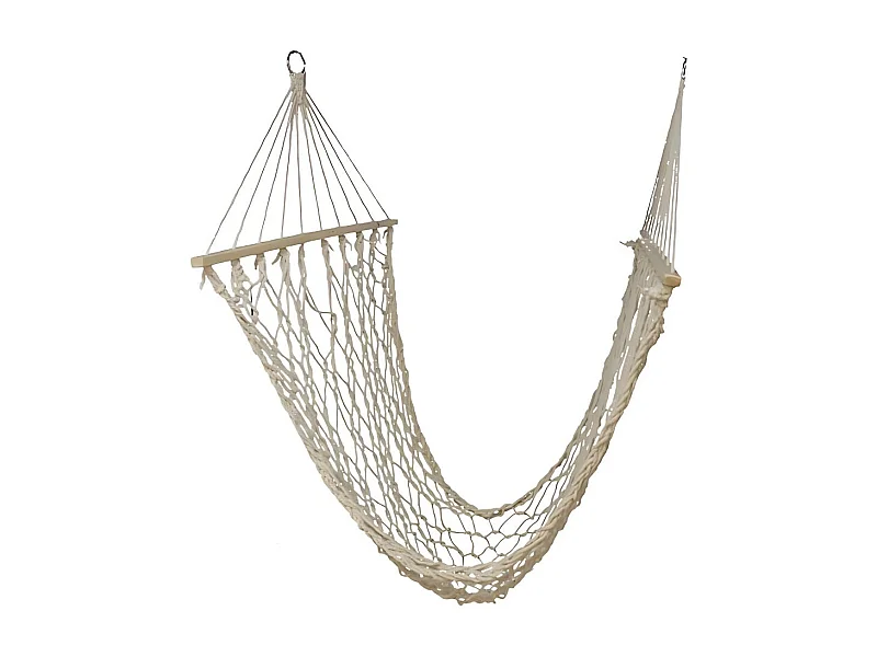 Hamaca de macramé con madera y borlas beige 270x80 cm