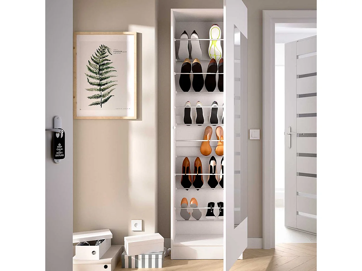 Zapatero Jazz 1 puerta + 6 baldas + espejo blanco 185,5x50,2x26,6 cm