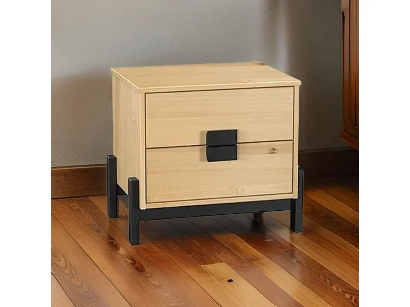 Mesita de noche Macarena 2 cajones natural/negro 48x54x40 cm