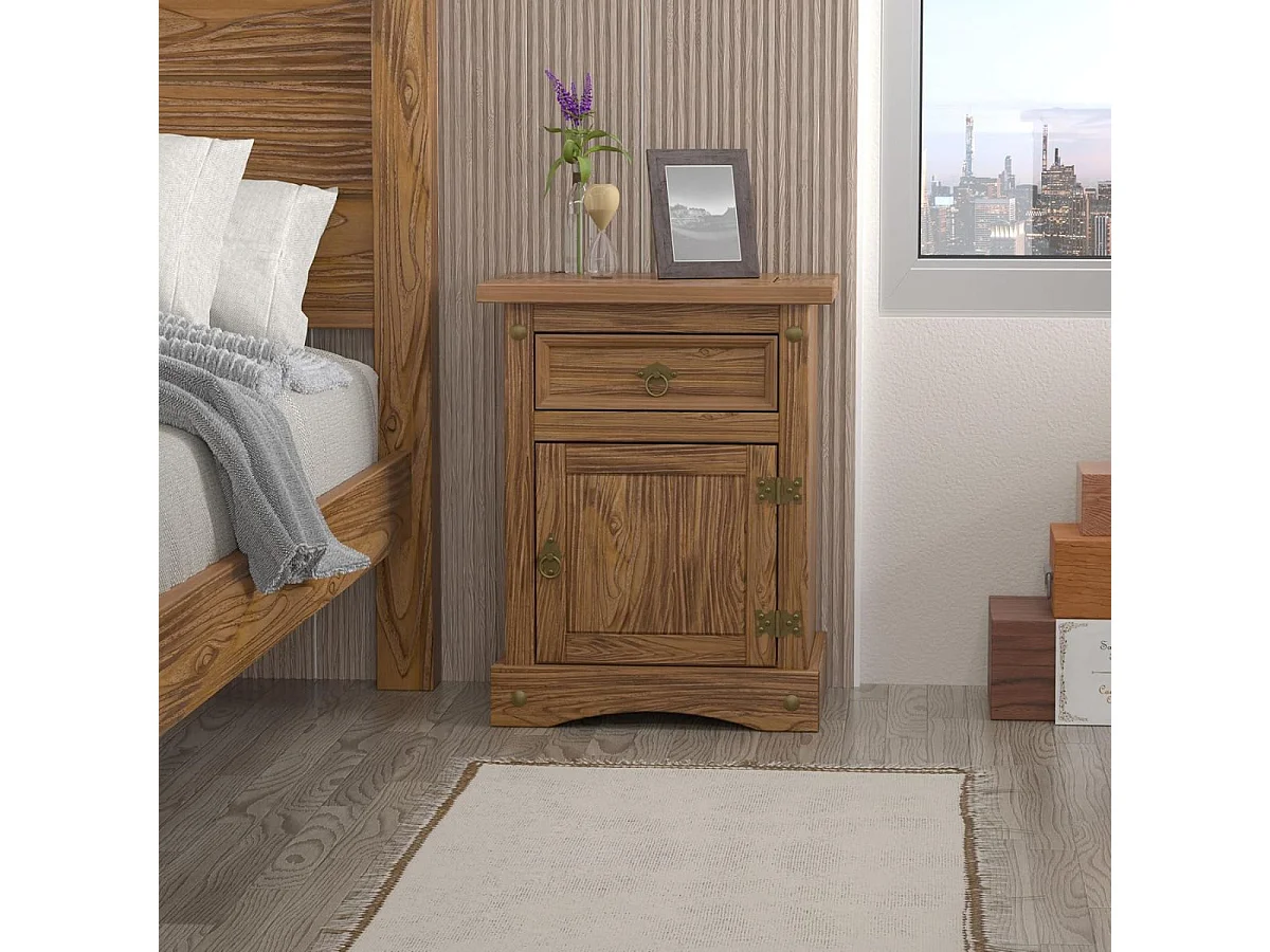 Mesita de noche Tale 1 puerta + 1 cajón natural 60x48x38 cm