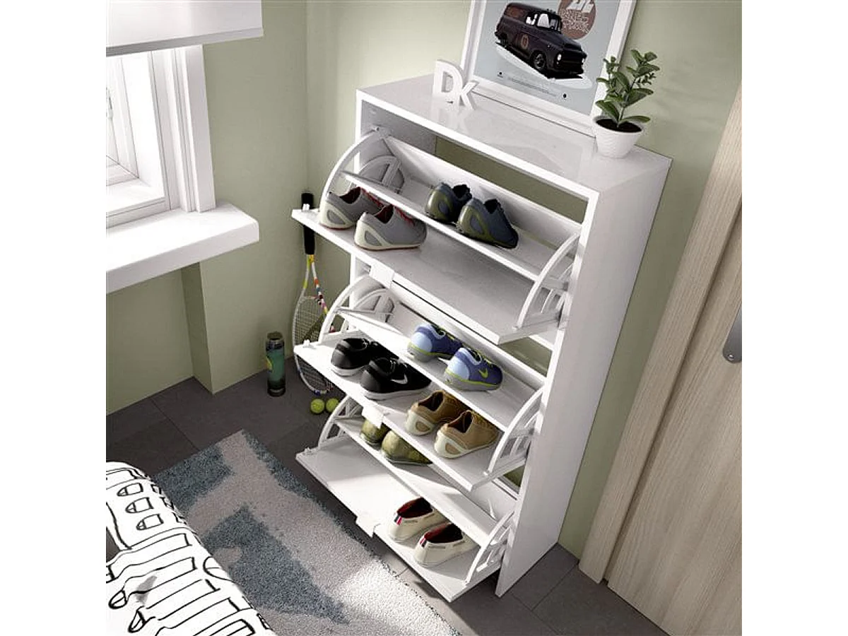 Zapatero Jazz con 3 puertas abatibles blanco brillo 113x61x25 cm