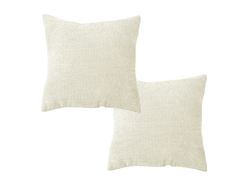 2 Coussins Velours Chenillé, Déhoussable, Ecru,  100% polyester, Collection Kamala