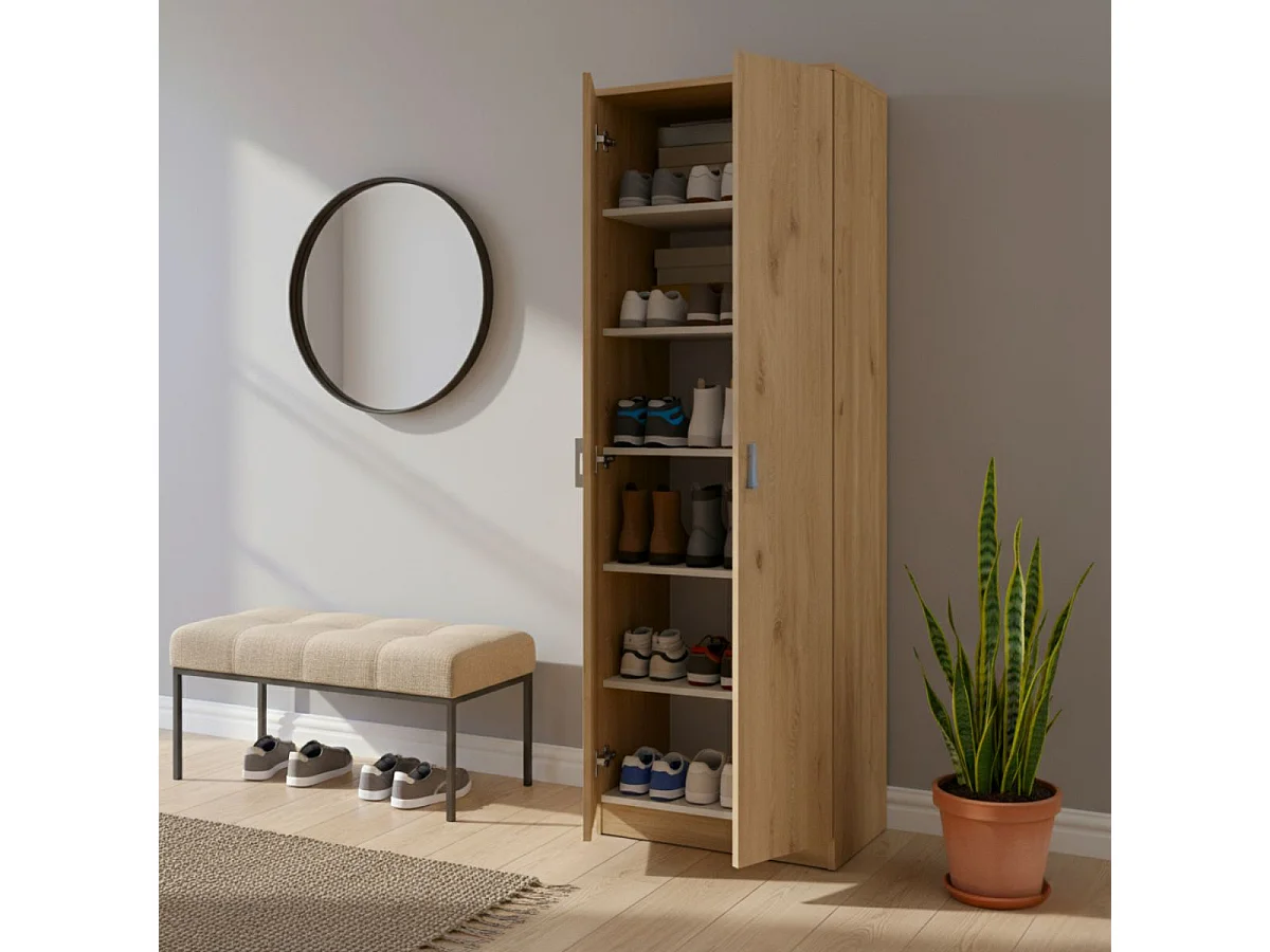 Zapatero Sena puertas abatibles 6 estantes natural 170,5x60,2x35 cm