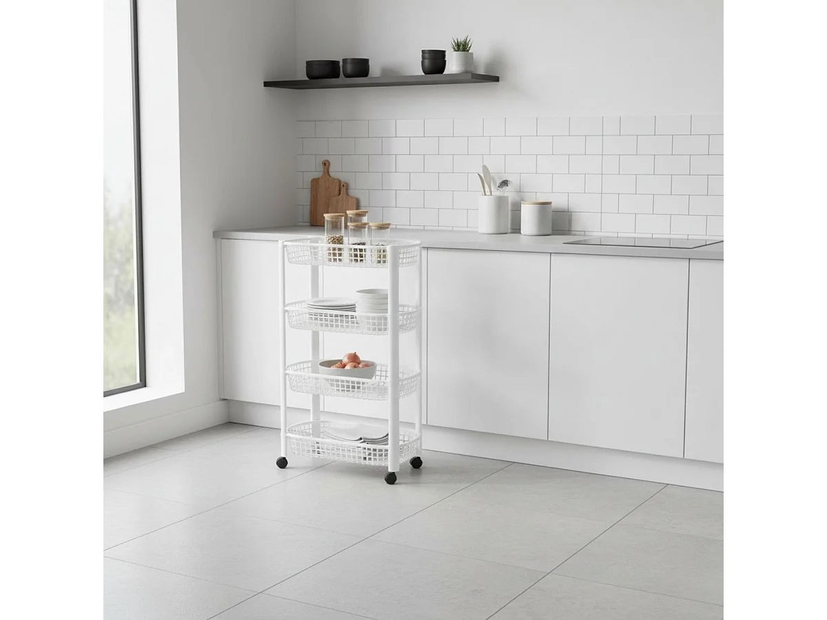 Carrito auxiliar 4 niveles con ruedas blanco 78,8x26x46,5 cm