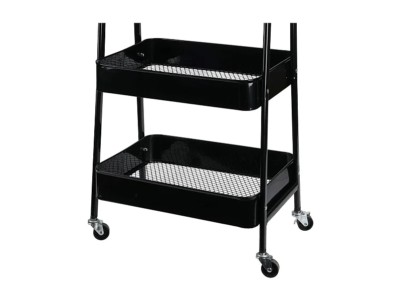 Carrito auxiliar 3 niveles con ruedas + asas negro 79,5x31,5x44 cm