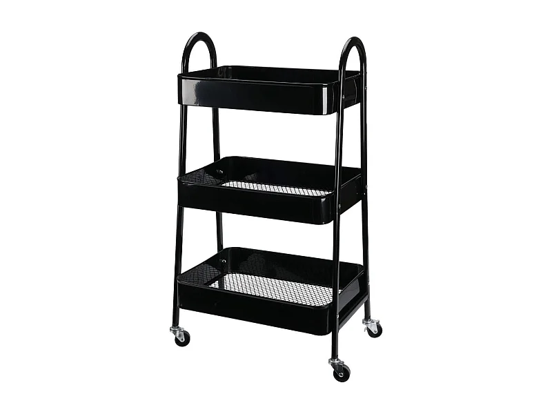 Carrito auxiliar 3 niveles con ruedas + asas negro 79,5x31,5x44 cm