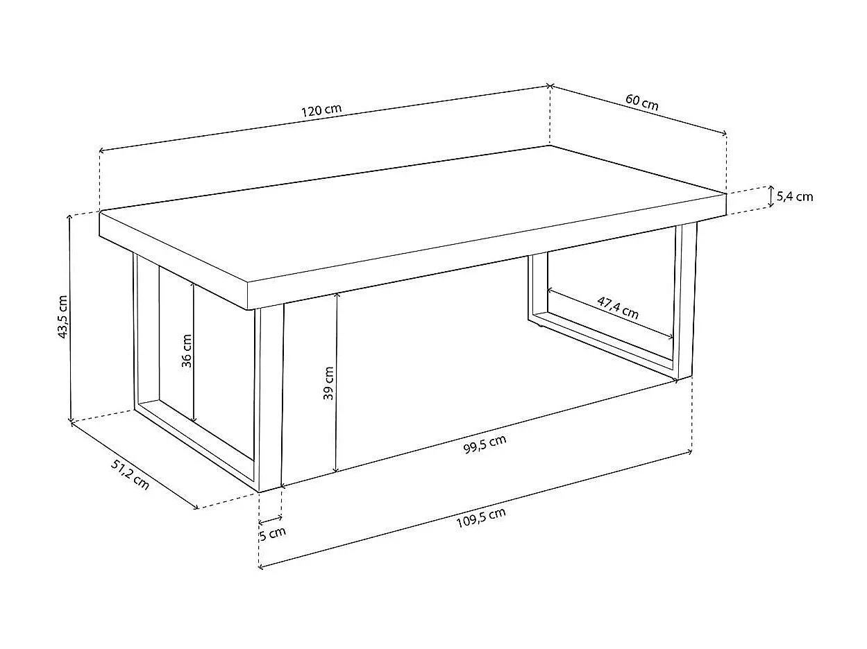 Mesa de centro Natural diseño nórdico roble Nordish/blanco 43,5x120x60 cm Adec
