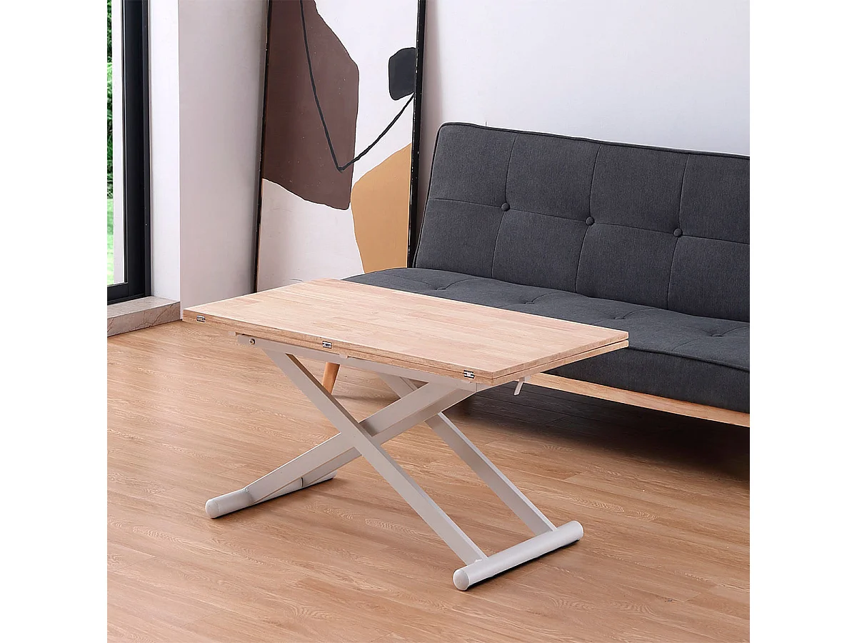 Mesa de centro elevable Natural convertible en mesa de comedor roble Nordish/blanco 49x110x57 cm Adec