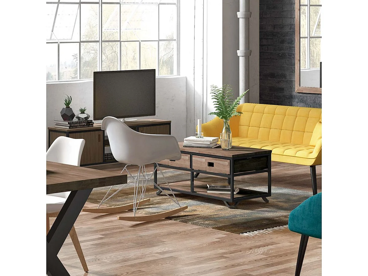 Mesa de centro Industrial roble American/negro 46x50x100 cm Adec