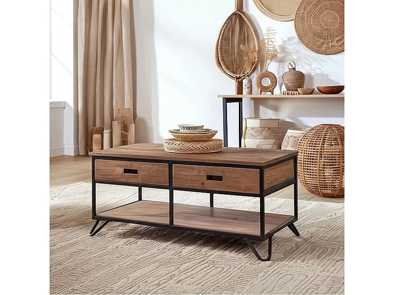 Mesa de centro Industrial roble American/negro 46x50x100 cm Adec