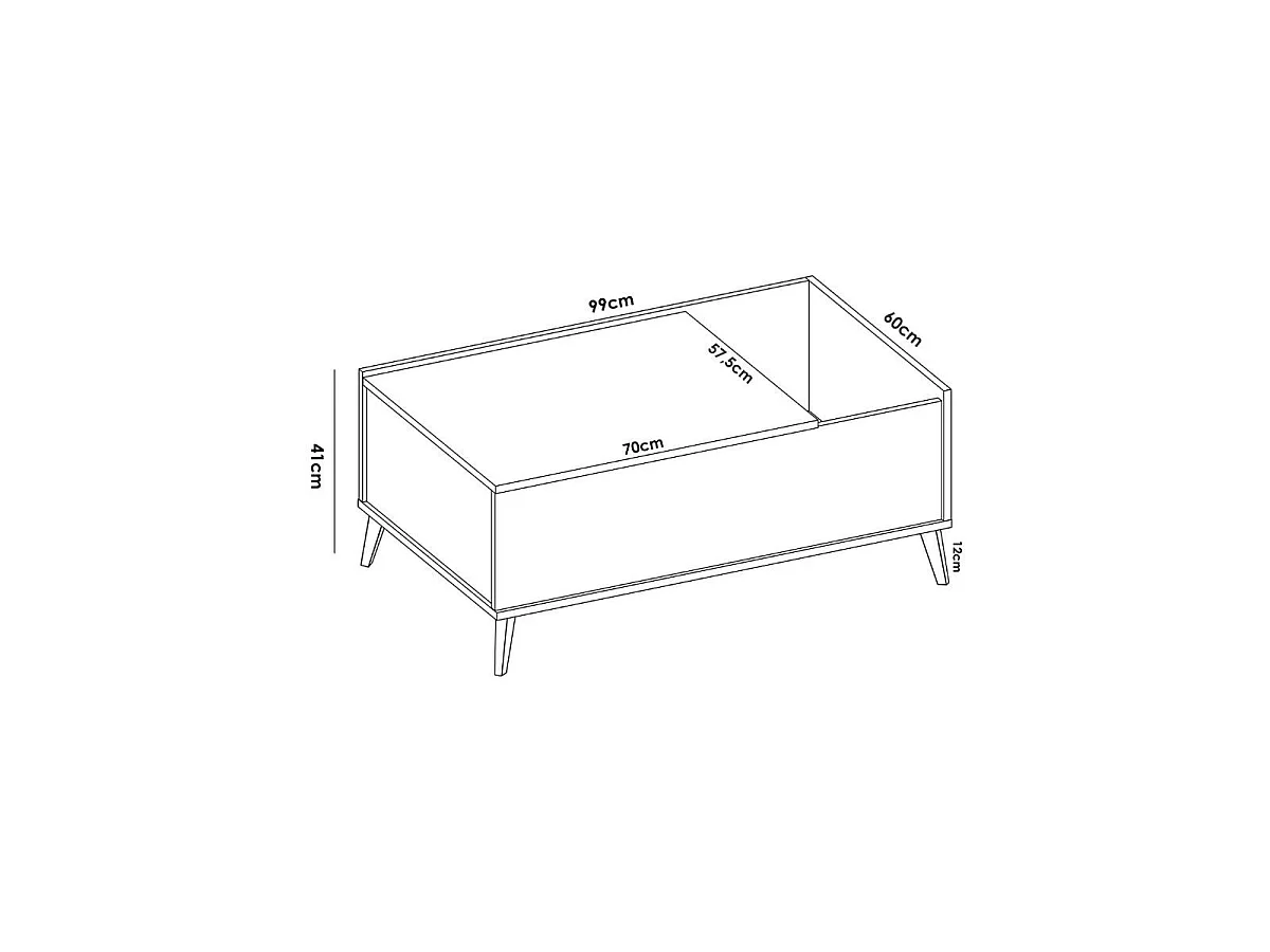 Mesa de centro Ness diseño elevable nordic 41x99x60 cm