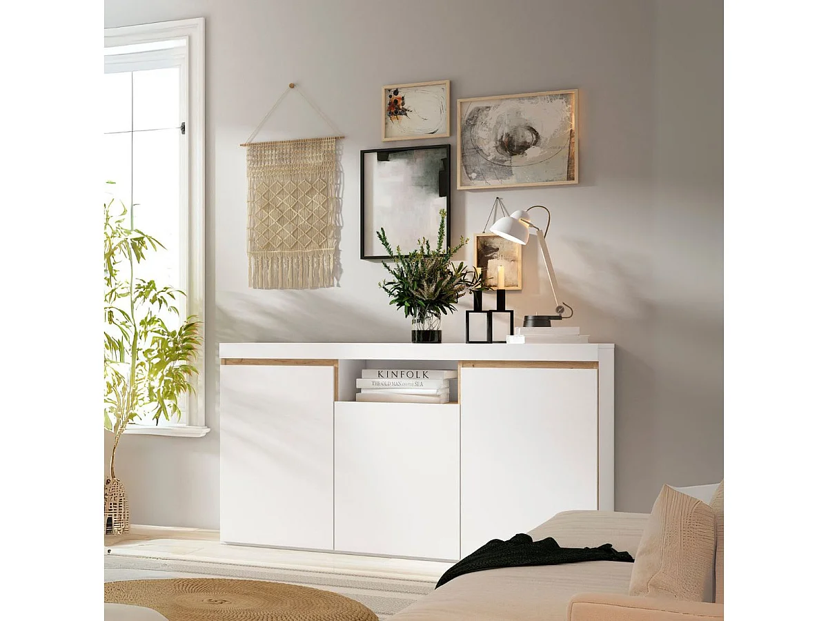 Aparador Elis 3 puertas + compartimento blanco mate/natural 80,5x140,1x39,6 cm