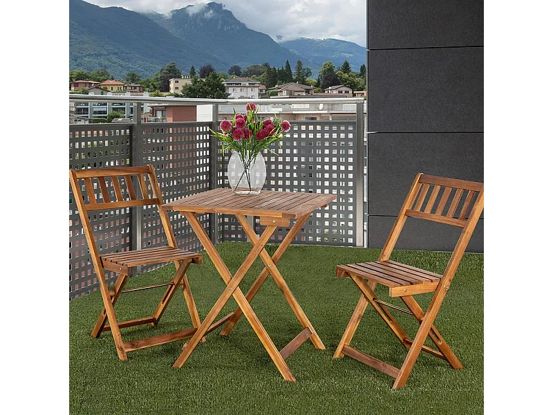 Conjunto de jardín 1 mesa + 2 sillas madera acacia