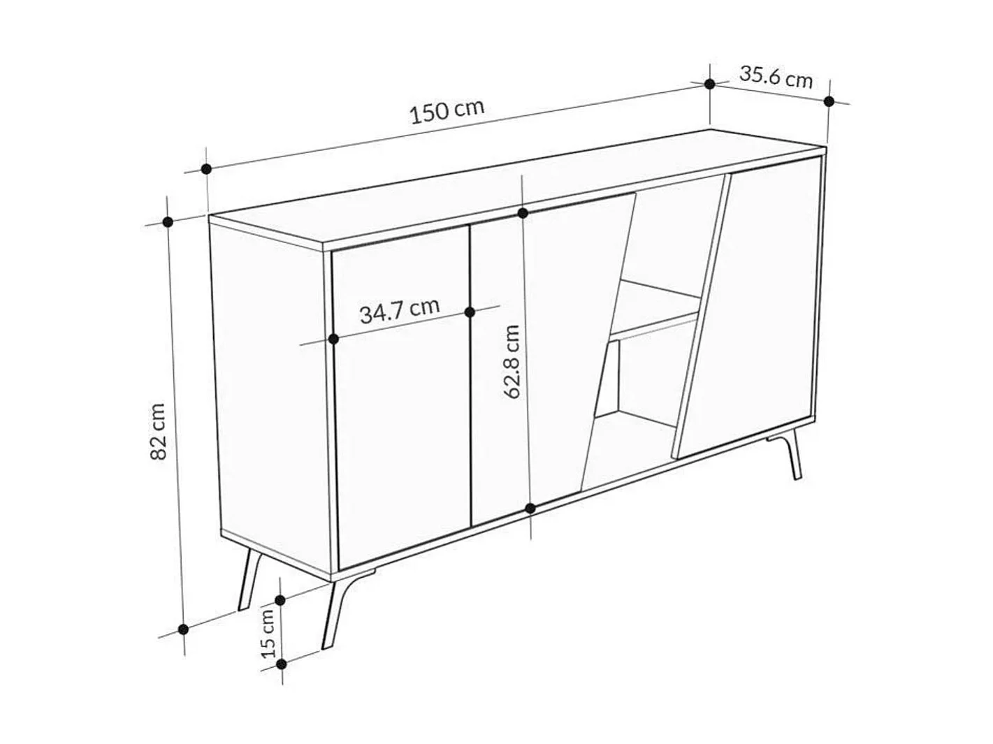 Aparador Fiona 2 puertas + 5 compartimentos roble/blanco 82x150x35,6 cm