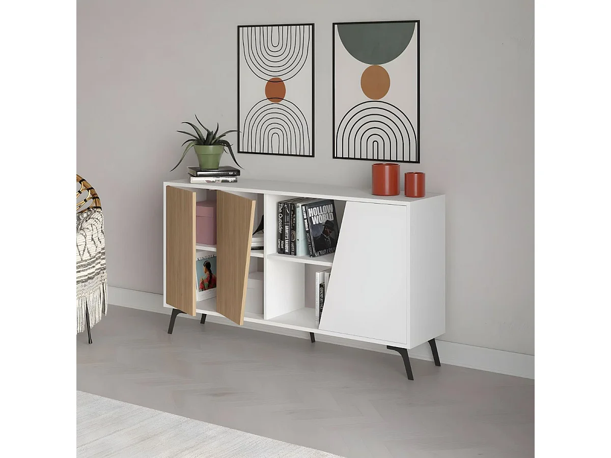 Aparador Fiona 2 puertas + 5 compartimentos roble/blanco 82x150x35,6 cm