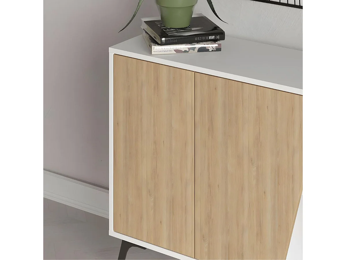 Aparador Fiona 2 puertas + 5 compartimentos roble/blanco 82x150x35,6 cm