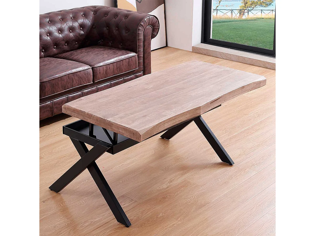 Mesa de centro elevable Xena tapa irregular roble Honey/negro 47-62x120x60-66 cm Adec