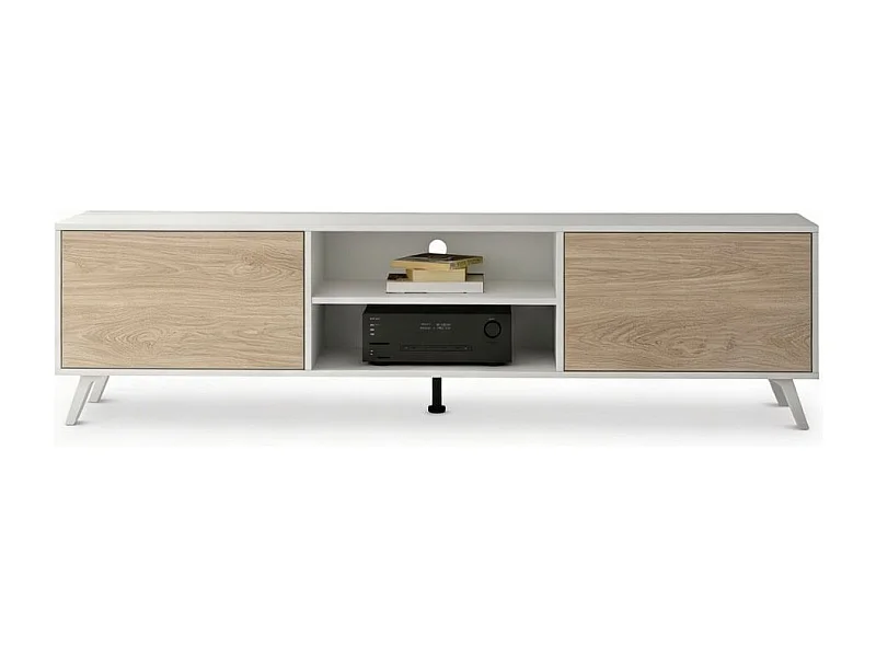 Mueble bajo TV Soto 2 armarios con 2 compartimentos blanco/roble 49x180x39,6 cm