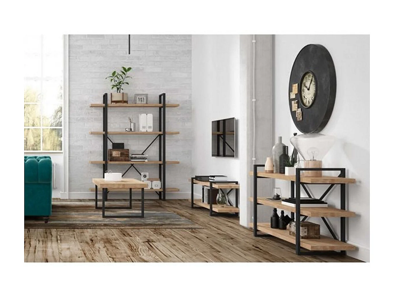 Mueble TV Plank roble Nordish/negro 46x36x150 cm Adec