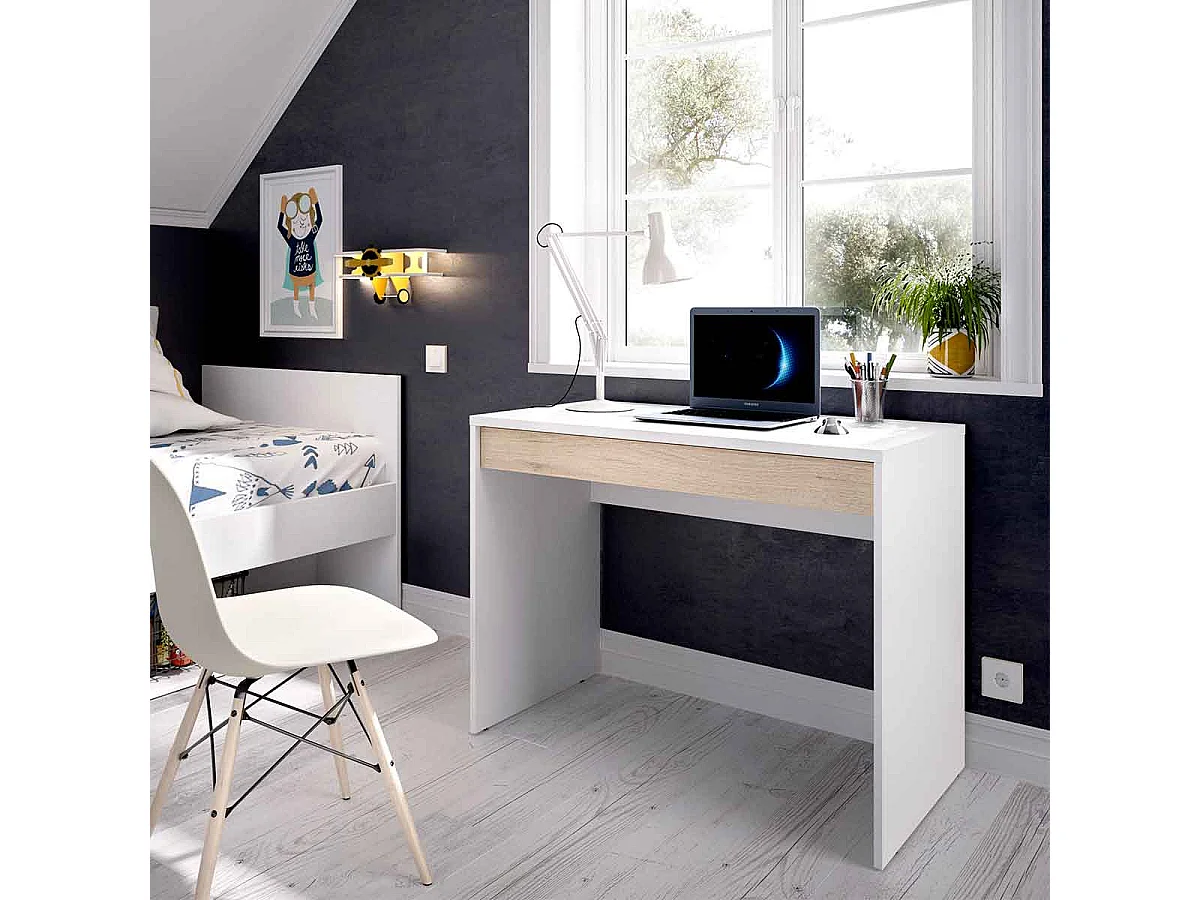 Escritorio Tok 1 cajón blanco/natural 74x90x50 cm