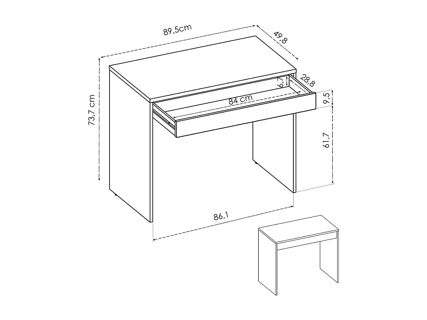 Escritorio Tok 1 cajón blanco/natural 74x90x50 cm