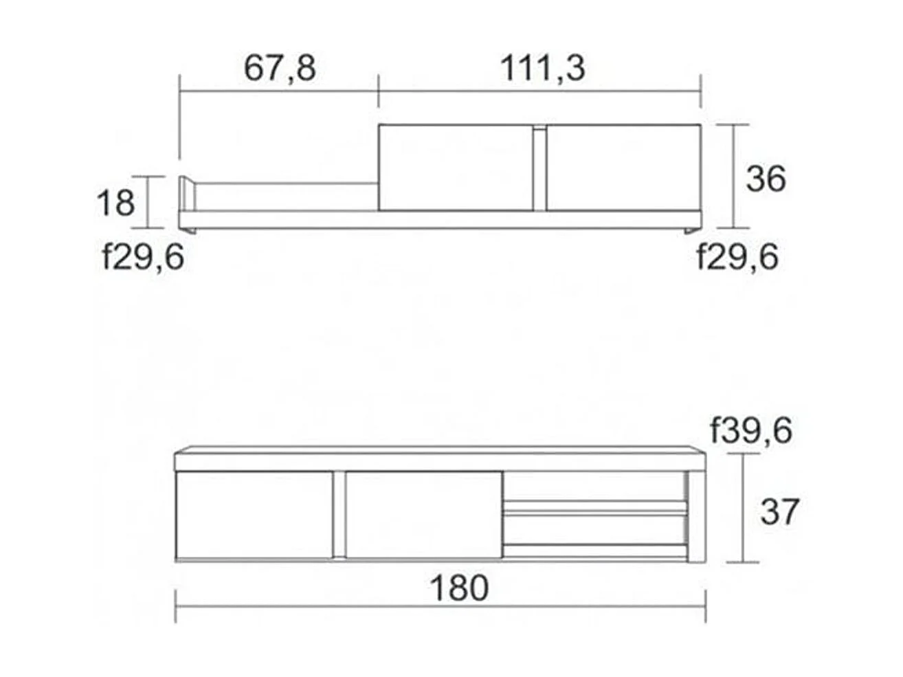 Composición de salón Fly 180cm blanco mate/naturale