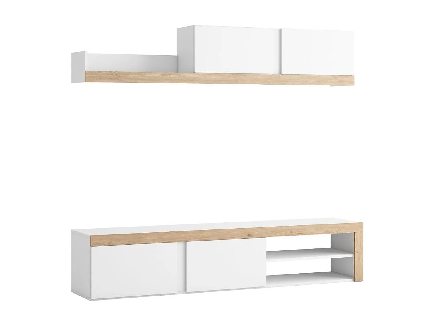 Composición de salón Fly 180cm blanco mate/naturale