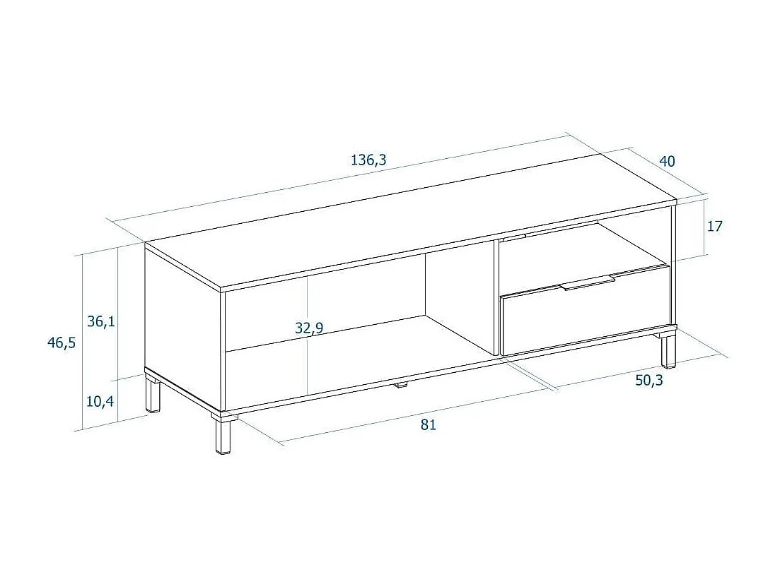 Mueble de TV Tokio 2 puertas con cajón y compartimento albo/rayado 46,5x136,3x40 cm