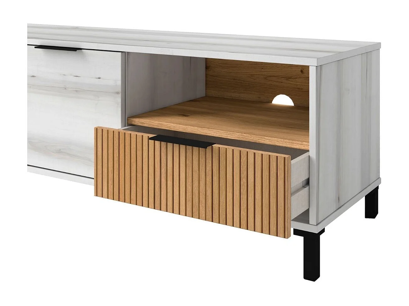 Mueble de TV Tokio 2 puertas con cajón y compartimento albo/rayado 46,5x136,3x40 cm