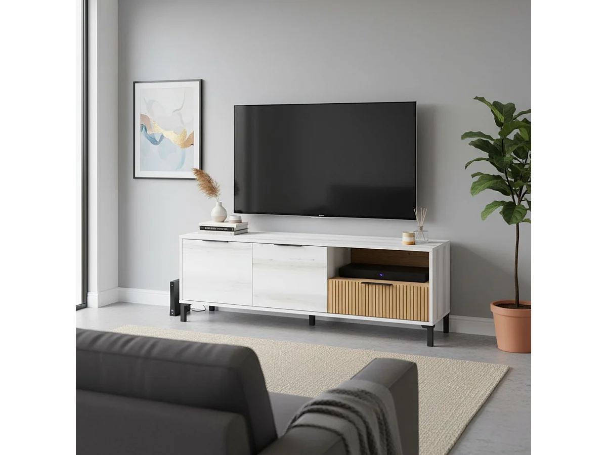 Mueble de TV Tokio 2 puertas con cajón y compartimento albo/rayado 46,5x136,3x40 cm